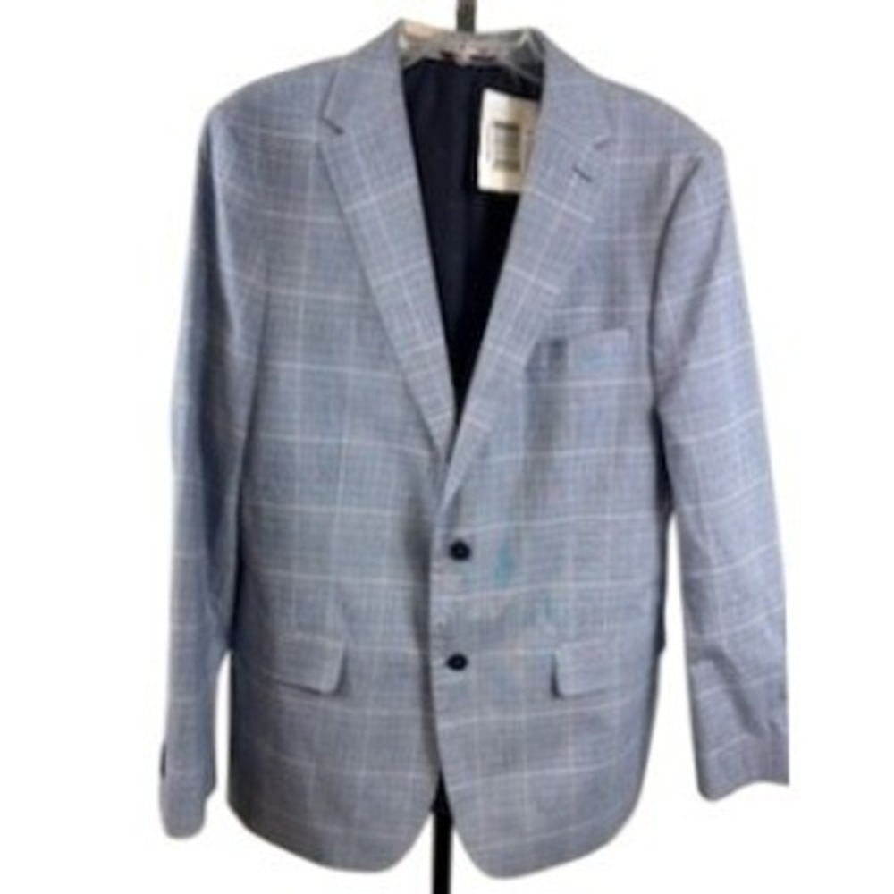 NWT Tommy Hilfiger Blazer Men's Size 44L Blue Plaid Cotton Blend Jacket Coat